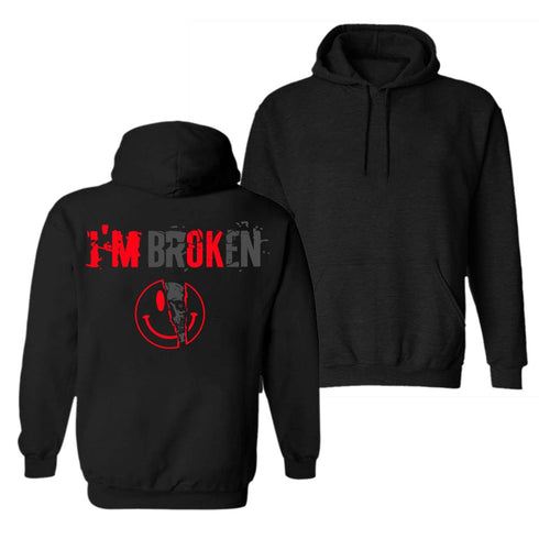 Men's I'm Broken Letters Skull Printed Gym Hoodie